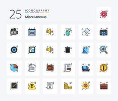 Verschiedenes 25 Zeilen gefülltes Icon Pack inklusive Radiergummi. nein. Maus. klicken vektor