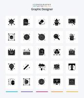 kreativer Grafikdesigner 25 Glyph solid black Icon Pack wie Design. Pflanze, Anlage. Stift. Gartenarbeit. Gummi vektor