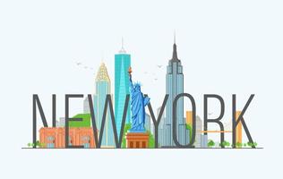 New York Illustration mit moderner Kalligrafie und Freiheitsstatue. vektor