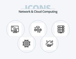 Netzwerk- und Cloud-Computing-Line-Icon-Pack 5 Icon-Design. sperren. Netzwerk. Rechnen. Daten. Technologie vektor