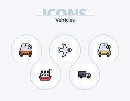 Fahrzeuge Linie gefüllt Icon Pack 5 Icon Design. Wagen. Transport. Brücke. LKW. Autobahn vektor