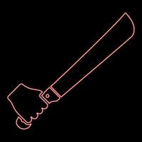 Neon-Machete in der Hand im Einsatz Arm großes Messer rote Farbe Vektor Illustration Bild flachen Stil