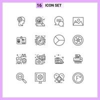 universell ikon symboler grupp av 16 modern konturer av identitet passera chatt fotografi Foto redigerbar vektor design element