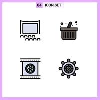 Stock Vector Icon Pack mit 4 Zeilenzeichen und Symbolen für das Publikum Fotoobjektive Film-Shopping spezielle bearbeitbare Vektordesign-Elemente