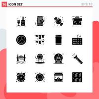 Aktienvektor-Icon-Pack mit 16 Zeilenzeichen und Symbolen für bearbeitbare Vektordesign-Elemente für Kino-Aktenkoffer-Süßigkeiten-Portfolio-Tasche vektor