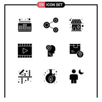 uppsättning av 9 modern ui ikoner symboler tecken för video spelare multimedia delning media spelare apotek redigerbar vektor design element