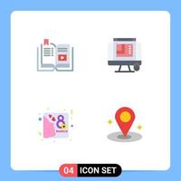 Stock Vector Icon Pack mit 4 Zeilen Zeichen und Symbolen für Buchkartenbildung Webdesign weibliche editierbare Vektordesign-Elemente