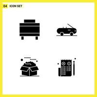 4 thematische Vektor-Solid-Glyphen und bearbeitbare Symbole des Gepäckservice-Cabriolets öffnen bearbeitbare Vektordesign-Elemente vektor