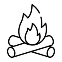 Holzstämme mit Feuerflammensymbol, editierbarer Vektor des Lagerfeuers