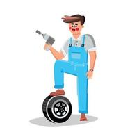 däck förändra garage bil service arbetstagare man vektor