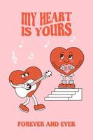 retro groovige reizende Herzplakate. Liebeskonzept. Happy Valentines Day Grußkarte im trendigen Retro-60er-70er-Cartoon-Stil. vektorillustration in den rosaroten farben. grooviges Herz. vektor