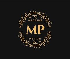 mp initials brief hochzeitsmonogramm logos sammlung, handgezeichnete moderne minimalistische und florale vorlagen für einladungskarten, save the date, elegante identität für restaurant, boutique, café im vektor