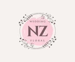 nz Initialen Brief Hochzeit Monogramm Logos Vorlage, handgezeichnete moderne minimalistische und florale Vorlagen für Einladungskarten, Datum speichern, elegante Identität. vektor