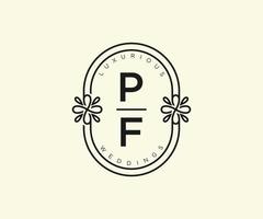 pf initialen brief hochzeit monogramm logos vorlage, handgezeichnete moderne minimalistische und florale vorlagen für einladungskarten, datum speichern, elegante identität. vektor