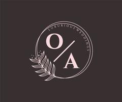 oa initialen brief hochzeitsmonogramm logos vorlage, handgezeichnete moderne minimalistische und florale vorlagen für einladungskarten, datum speichern, elegante identität. vektor