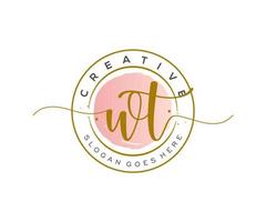 Initial wt feminines Logo Schönheitsmonogramm und elegantes Logo-Design, Handschrift-Logo der Erstunterschrift, Hochzeit, Mode, Blumen und Pflanzen mit kreativer Vorlage. vektor