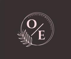 oe initialen brief hochzeitsmonogramm logos vorlage, handgezeichnete moderne minimalistische und florale vorlagen für einladungskarten, datum speichern, elegante identität. vektor