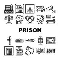 fängelsebyggnad och tillbehör ikoner set vektor