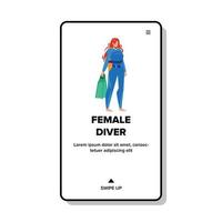kvinna dykare innehav simfötter tillbehör vektor