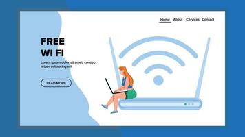 fri wiFi använda sig av kvinna för surfing i internet vektor