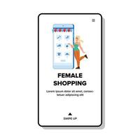 weibliches Einkaufen im Telefonspeicher-Anwendungsvektor vektor