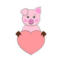 süßes schwein mit herz. Valentinskarte im Kawaii-Stil. für die Gestaltung von Drucken, Postern, Aufklebern, Karten usw. Vektorillustration auf weißem Hintergrund vektor