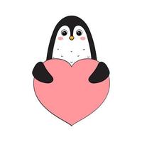 süßer Pinguin mit Herz. postkarte zum valentinstag. element für die gestaltung von drucken, postern, aufklebern, postkarten. Vektorillustration auf weißem Hintergrund vektor