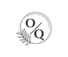 o Q initialer brev bröllop monogram logotyper mall, hand dragen modern minimalistisk och blommig mallar för inbjudan kort, spara de datum, elegant identitet. vektor