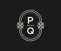 pq initialer brev bröllop monogram logotyper mall, hand dragen modern minimalistisk och blommig mallar för inbjudan kort, spara de datum, elegant identitet. vektor