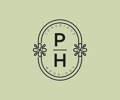 ph Initialen Brief Hochzeit Monogramm Logos Vorlage, handgezeichnete moderne minimalistische und florale Vorlagen für Einladungskarten, Datum speichern, elegante Identität. vektor