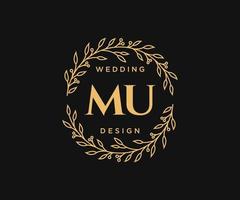 mu initialen brief hochzeitsmonogramm logos sammlung, handgezeichnete moderne minimalistische und florale vorlagen für einladungskarten, save the date, elegante identität für restaurant, boutique, café im vektor