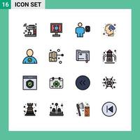 satz von 16 kommerziellen flachen farbgefüllten linienpaket für human cloud programmprofil beschreibung bearbeitbare kreative vektordesignelemente vektor
