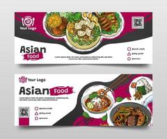 Gekritzel handgezeichnete horizontale Banner-Sammlung asiatischer Lebensmittel vektor