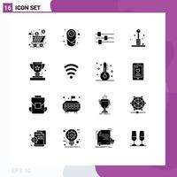 universelle Symbolsymbole Gruppe von 16 modernen soliden Glyphen der Leistung Spielschutzspiele Arcade editierbare Vektordesign-Elemente vektor