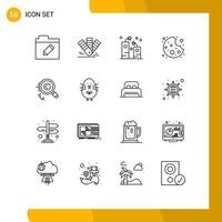 Aktienvektor-Icon-Pack mit 16 Zeilenzeichen und Symbolen für urheberrechtlich geschützte Lebensmittelfeier-Cookie-Party-editierbare Vektordesign-Elemente vektor