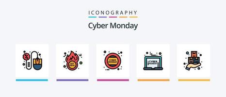 Cyber Monday Line gefüllt 5 Icon Pack inklusive Rabatt. begrenzte Zeit. online Shop. lcd. Etikett. kreatives Symboldesign vektor