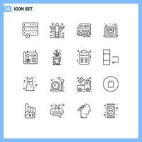 Stock Vector Icon Pack mit 16 Linienzeichen und Symbolen für die Entwicklung der Wirtschaft Bustasche online bearbeitbare Vektordesign-Elemente