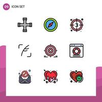 Filledline Flat Color Pack mit 9 universellen Symbolen des Ziels Social Film Bird Twitter editierbare Vektordesign-Elemente vektor