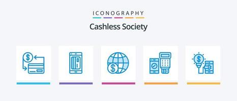 Cashless Society Blue 5 Icon Pack inklusive qr. Code. Kredit. weltweit. Geld. kreatives Symboldesign vektor