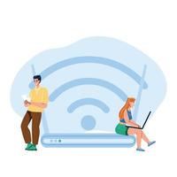 man och kvinna trådlös förbindelse till Wi-Fi vektor