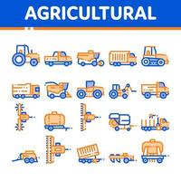 landwirtschaftliche Fahrzeuge Vektor dünne Linie Symbole gesetzt