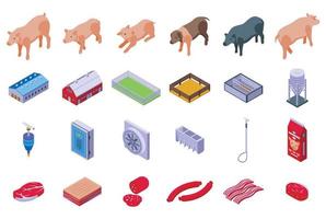 gris bruka ikoner uppsättning isometrisk vektor. fläsk djur- vektor