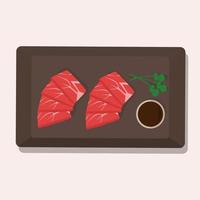 japanische nationale küche, shabu-shabu auf einem teller mit sojasauce. Vektor-Illustration. vektor