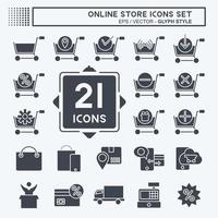 Icon-Set Online-Shop. im Zusammenhang mit dem Online-Shop-Symbol. Glyphen-Stil. einfache Abbildung. Laden vektor