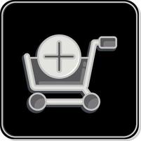 Symbol hinzufügen. im Zusammenhang mit dem Online-Shop-Symbol. glänzender Stil. einfache Abbildung. Laden vektor
