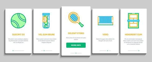 Tennisspielausrüstung Onboarding-Elementikonen stellten Vektor ein