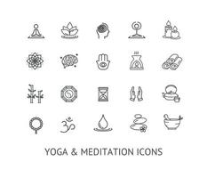 Yoga Meditation Entspannung Zeichen dünne Linie Symbolsatz. Vektor