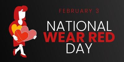 National Wear Red Day isoliert auf weißem Hintergrund mit roten Bändern. rasterillustration für feiertag am 3. februar. Ideal für Einladungen, Karten, Produktverpackungen, Header, Poster. vektor