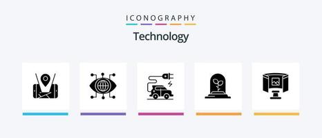 teknologi glyf 5 ikon packa Inklusive teknologi. glasögon. bil- teknologi. framtida. blad. kreativ ikoner design vektor