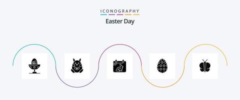Ostern Glyphe 5 Icon Pack inklusive Tier. Osterei. glücklich. Ostern. Datum vektor
